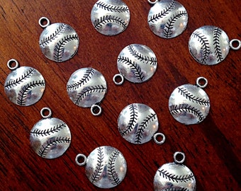 Bulk 25 Baseball Charms, Antique Silver Charms, Ball Charms, Baseball Charms, Sports Charms, Jewelry and Craft Supplies, Findings