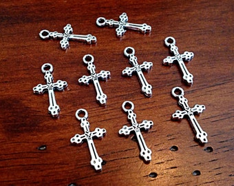 25pcs Cross Charms, Antique Silver Charms, Silver Cross Charms, Fancy Cross Charms, Beautiful Cross Charms, 2-Sided Cross Charms, Findings