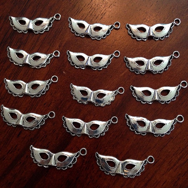 40pcs Mask Charms, Mardi Gras Mask Charms, Antique Silver Mask Charms, Masquerade Charms, New Orleans Mardi Gras Charms, Finding