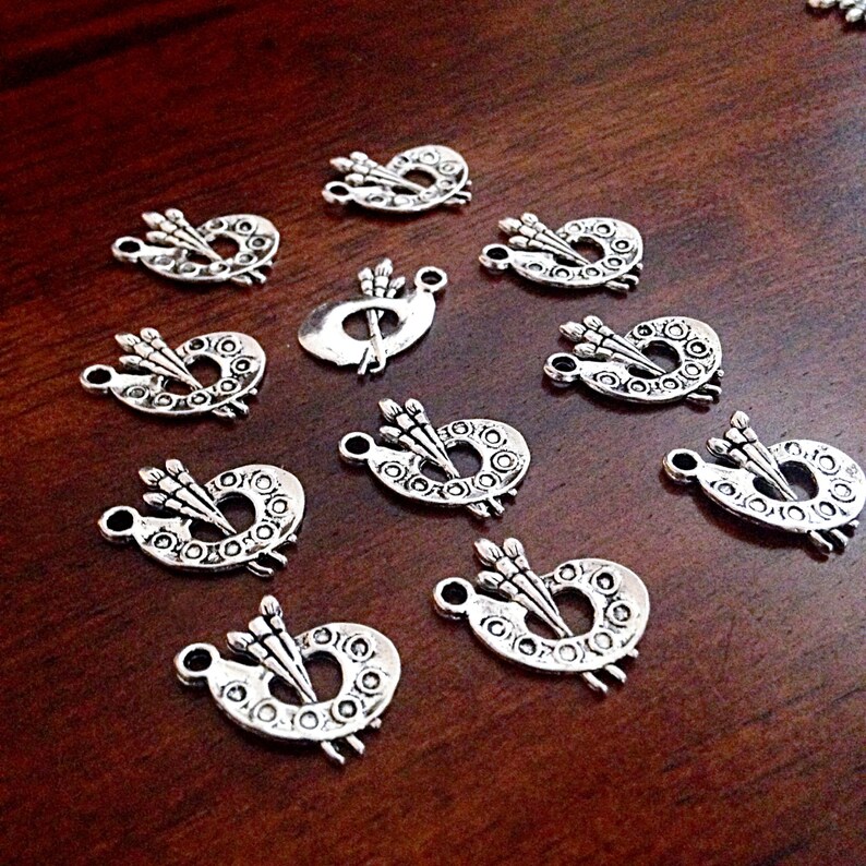15 Paint Palette Charms Antique Silver Charms Paintbrush Etsy