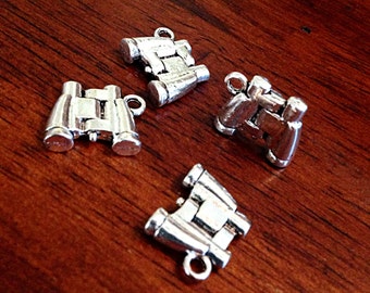 10 Binocular Charms, Antique Silver Charms, Bicnoculars Charms, 3D Binoculars Charms, Looking Galss,Jewelry and Craft Supplies,Findings