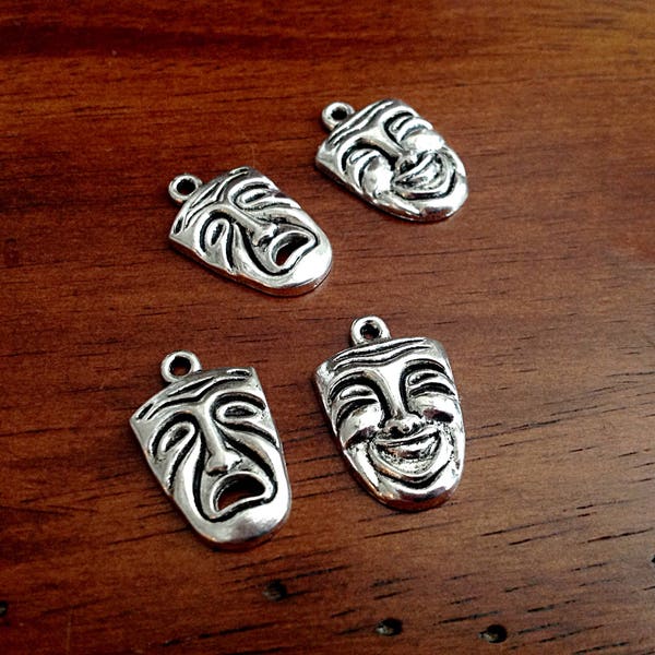 20pc Drama Charms, Antique Silver Mask Charms, Tradgety Charms, Theater Charms, Silver Drama Charms, Findings, Crafting and Jewelry Supplies