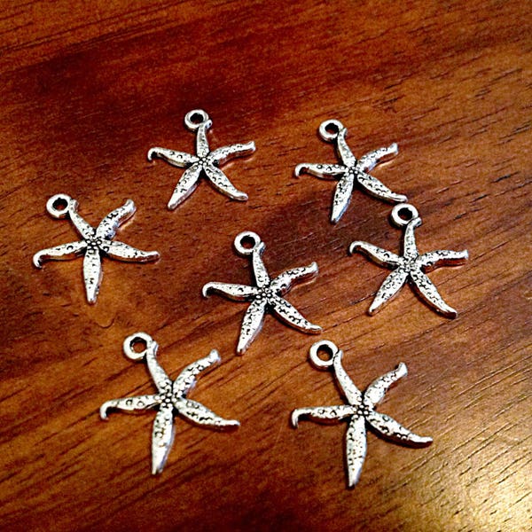 40pcs, Starfish Charms, Antique Silver Charms, Starfish, Star Fish Charms, Sea Shell Charms, Beach Charms, Jewelry and Craft Supplies