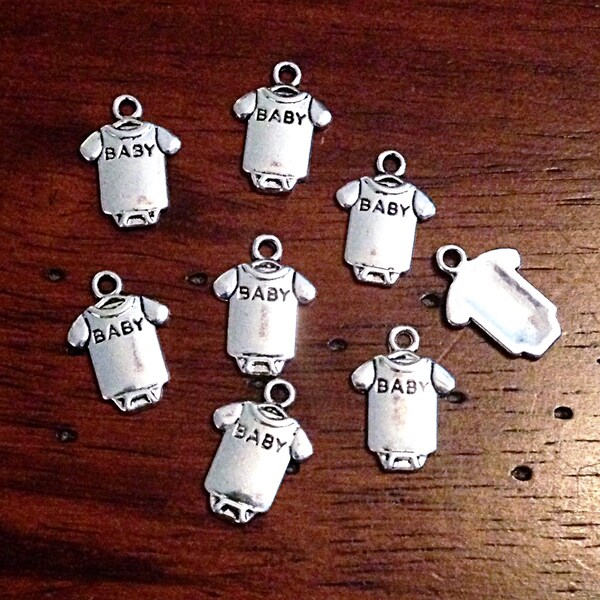 Bulk 25 Baby Charms, Antique Silver Charms, Onesies Baby Charms, Outfit Charms, Baby Pendants, Jewelry and Craft Supplies, Findings