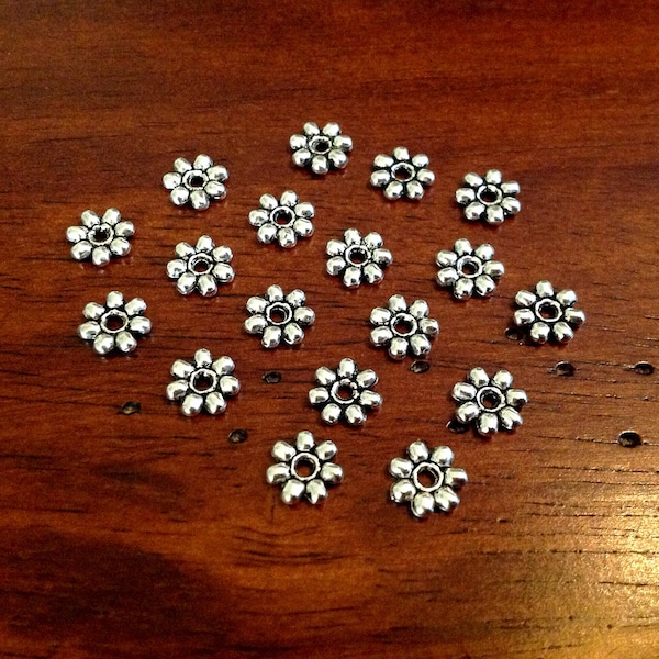 Bulk 50pcs, Flower Spacer Beads, Daisy Beads, Connector Beads, Daisy Spacer Beads, Silver Flower Spacer Beads, Silver Spacer Beads, Finding