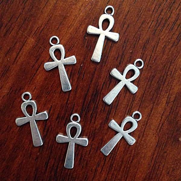 Ankh Charms, 10 Antique Silver Ankh Charms, Egyptian Anka Symbol Charm, Craft Supplies, Jewelry Supplies, Alloy Metal, Loose Charm, Findings