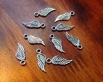 Bulk 50 Feather Charms, Antique Silver Wing, Double Sided Feather Charms, Silver Feather Charms, Craft and Jewelry Supplies, Findings