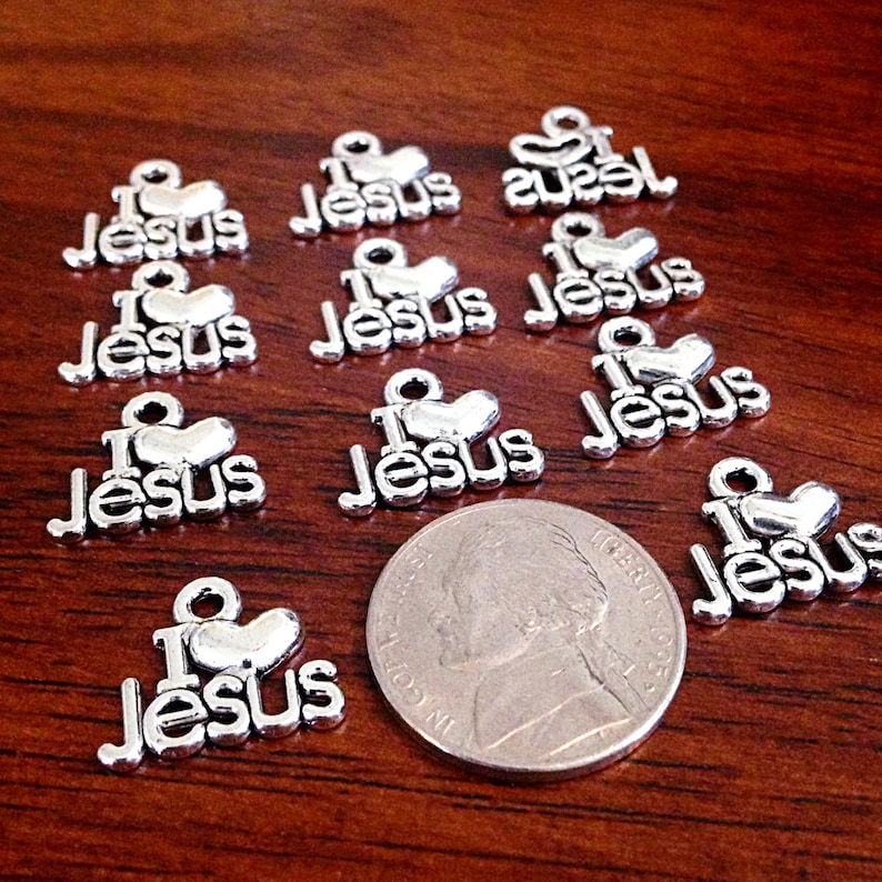 Bulk 25 Jesus Charms, Antique Silver Charms, I Love Jesus Charms, Silver Jesus Charm, Christian Charms, Word Charms, Findings image 1
