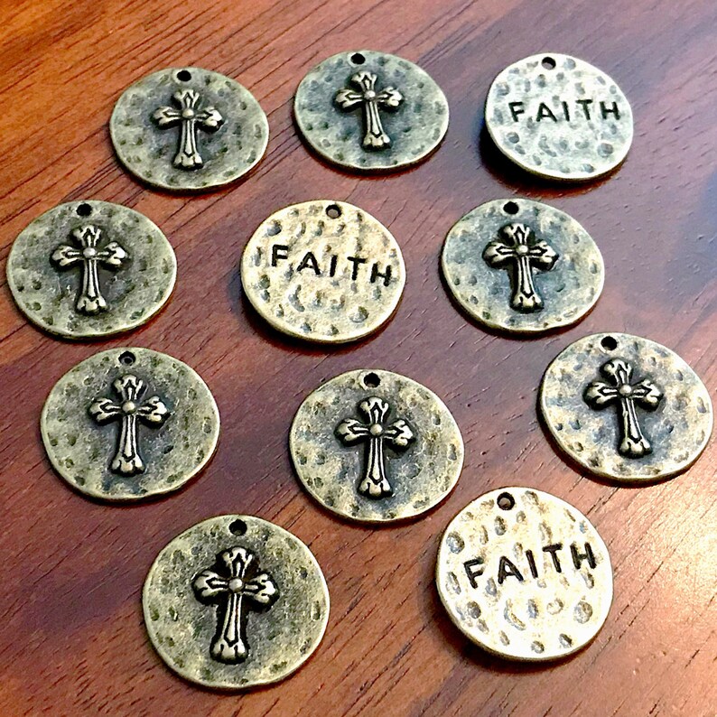 Faith Charms 10pcs Round Faith Charms Antique Bronze Cross Etsy