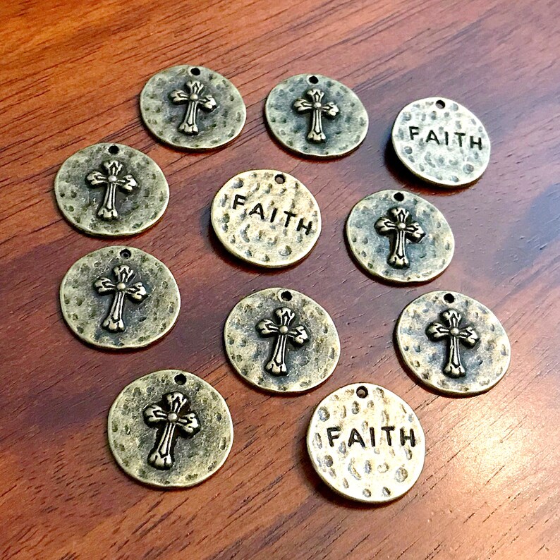 Faith Charms 10pcs Round Faith Charms Antique Bronze Cross Etsy