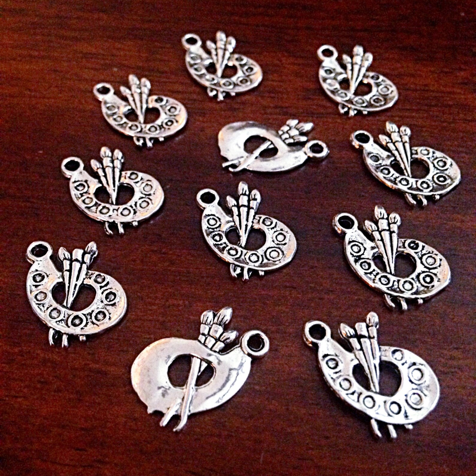 15 Paint Palette Charms Antique Silver Charms Paintbrush Etsy