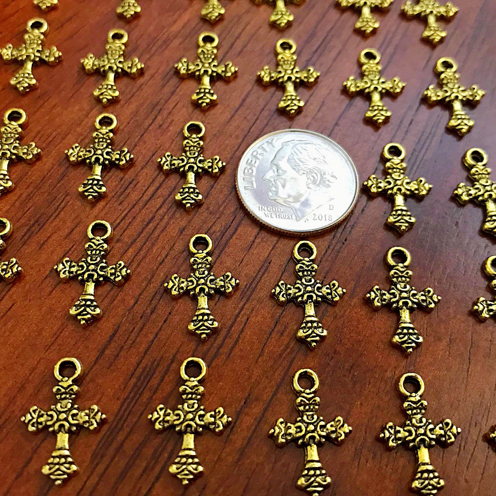 25pcs Gold Cross Charms Antique Gold Charms Tiny Cross Etsy