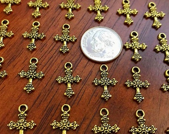 25pcs, Gold Cross Charms, Antique Gold Charms, Tiny Cross Charms, Small Cross Charms, Tiny Charms, Fancy Cross Charms, Findings