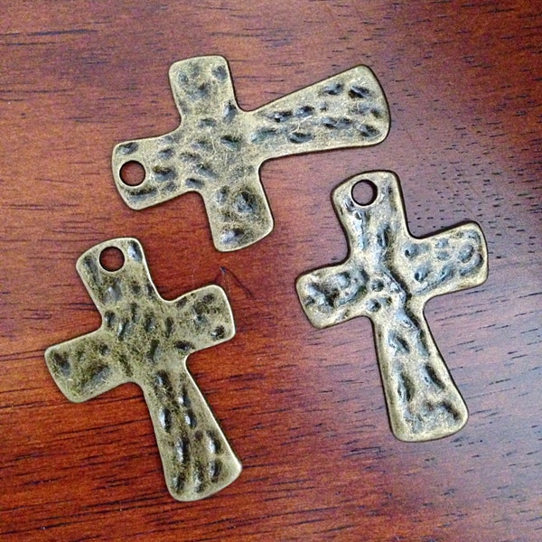 5pcs Large Cross Pendants, Antique Bronze Cross, Hammered Cross Pendants, Bronze Cross Pendants, Crucifix, Double Sided Cross, Findings