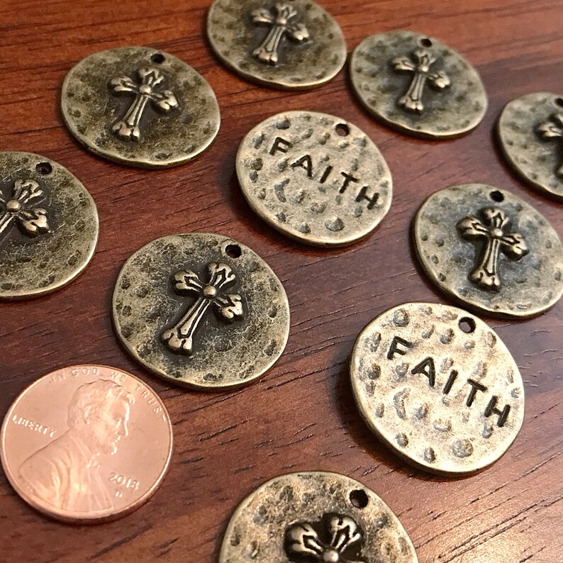 Faith Charms 10pcs Round Faith Charms Antique Bronze Cross Etsy