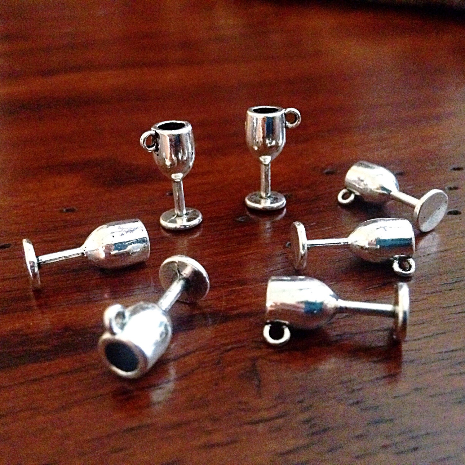 12 Wine Glass Charms Antique Silver Charms Silver Goblet Etsy