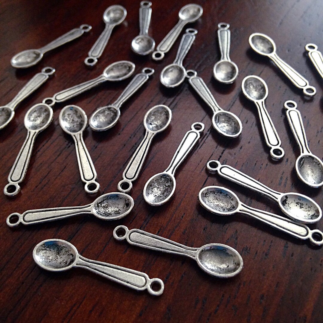 Bulk 50 Spoon Charms Antique Silver Spoon Charms Silverware Etsy