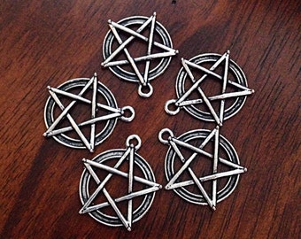 12 Large Pentagram Charms, Antique Silver Charms, Star Charms, Pentagram, Antique Silver Pentagram Pendants, Crafts and Jewelry Supplies