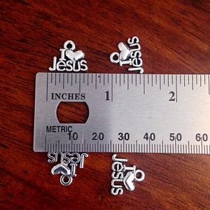 Bulk 25 Jesus Charms, Antique Silver Charms, I Love Jesus Charms, Silver Jesus Charm, Christian Charms, Word Charms, Findings image 2