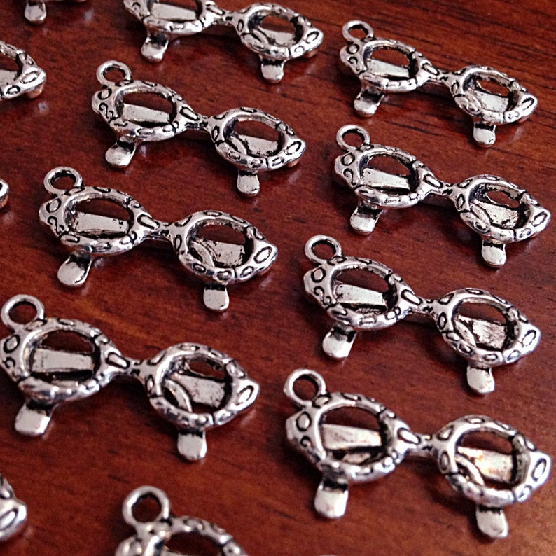 Findings 3D Charms Double Sided Charms Bulk 20 Sunglasses Charms Craft and Jewelry Supplies Eye Glasses Charms Silver Charms