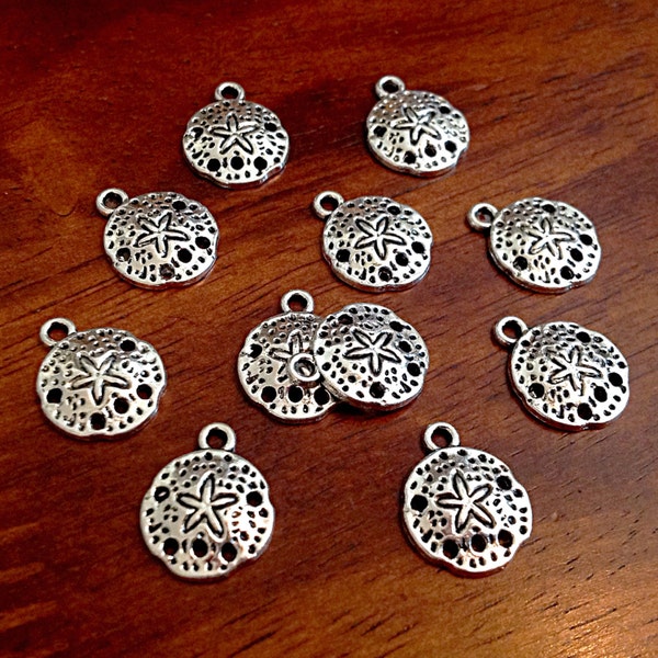 25pcs, Sand Dollar Charms, Antique Silver Charms, Silver Sand Dollar Charms, Shell Charms, Starfish Charms, Jewelry and Craft Supplies