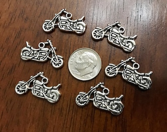 25pcs, Motorcycle Charms, Antique Silver Motorcycle Charms, Motorbike Charms, Double Sided Motorcycle Charms, Dirt Bike Charms, Findings