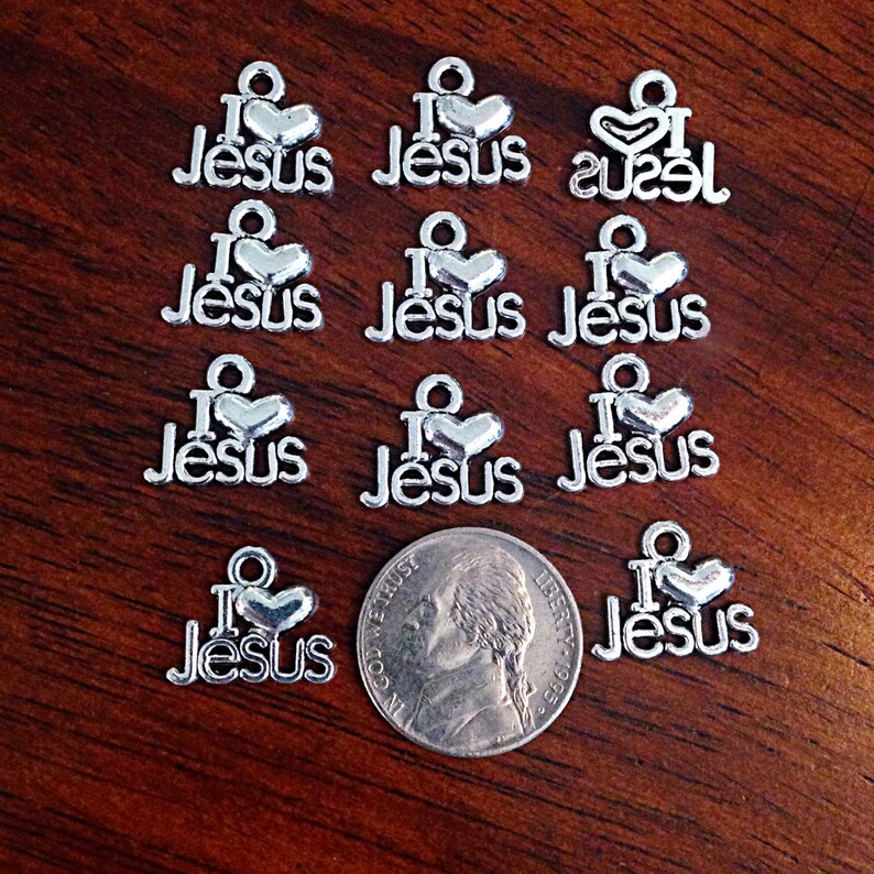 Bulk 25 Jesus Charms, Antique Silver Charms, I Love Jesus Charms, Silver Jesus Charm, Christian Charms, Word Charms, Findings image 3