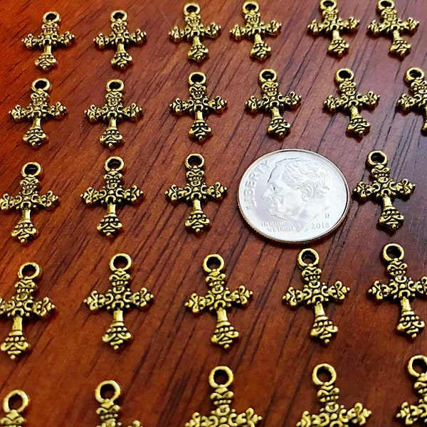 50pcs Gold Cross Charms, Antique Gold Charms, Tiny Cross Charms, Small Cross Charms, Tiny Charms, Fancy Cross Charms, Findings