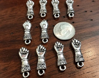 12pcs, Small Figa Fist Charms, Antique Silver Charms, Good Luck Amulet Charm, Meditation Charm, Om, Buddha, Crafts and Jewelry Supplies