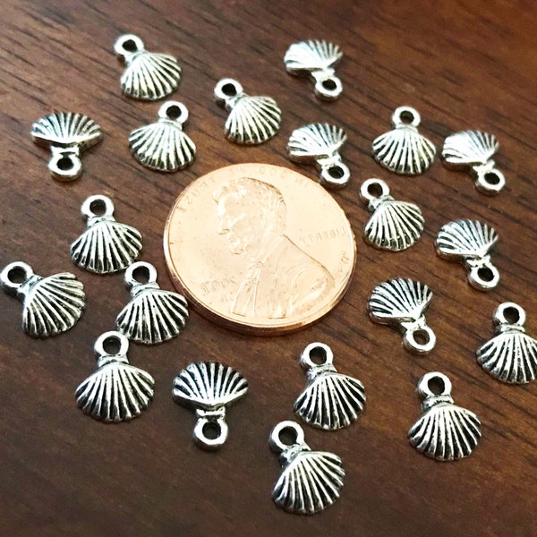 50pcs, Seashell Charms, Antique Silver Charms, Tiny Seashell Charms, Sea Shells, Silver Shell Charms, Starfish Shell Charms, Findings