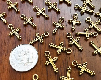 25pcs Gold Cross Charms, Antique Gold Charms, Tiny Cross Charms, Small Cross Charms, Tiny Charms, Fancy Cross Charms, Findings