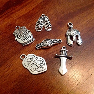 50 sets, Armor of God Charm Sets, Full Armor Of God Charms, 50 each of the Belt, Shield, Breastplate, Helmet, Sword, Shoes