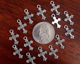 50pcs, Silver Cross Charms, Antique Silver Charms, Tiny Cross Charms, Small Cross Charms, Tiny Charms, Jewelry and  Craft Supplies, Findings