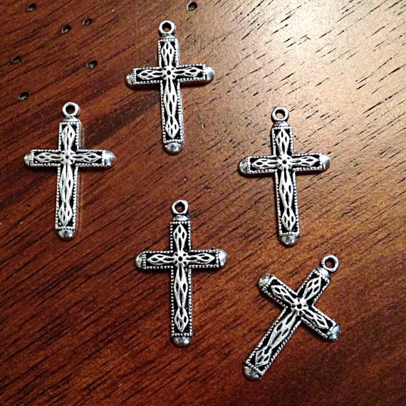 10 Antique Silver Charms Silver Cross Charms Jewelry Charms