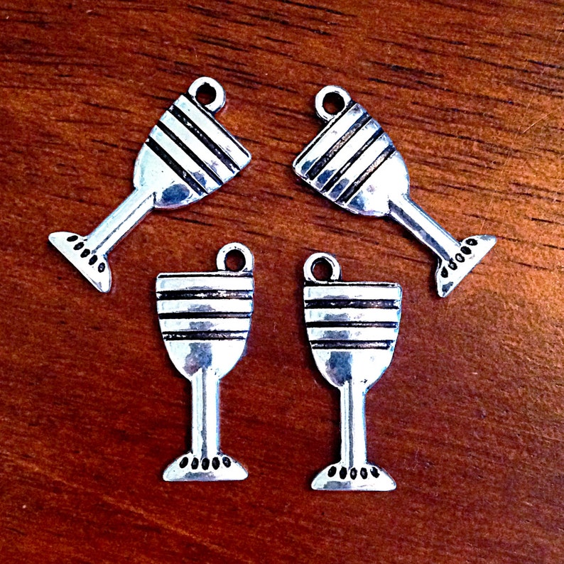 8 Wine Glass Charms Antique Silver Charms Double Sided Wine Etsy