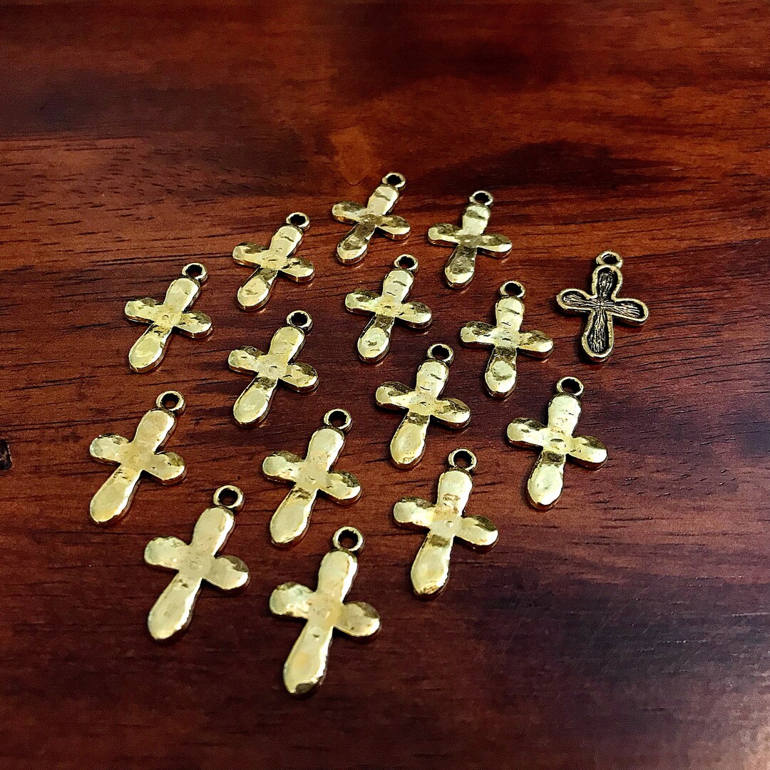 50pcs, Gold Tone Cross Charms, Bulk Cross Charm, Gold Cross Pendants