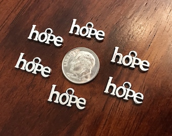 Hope Charms, 40pcs, Antique Silver Hope Charms, Silver Hope Charms, Cancer Awareness Charms, Hope Ribbon Charms, Word Hope Charms, Findings