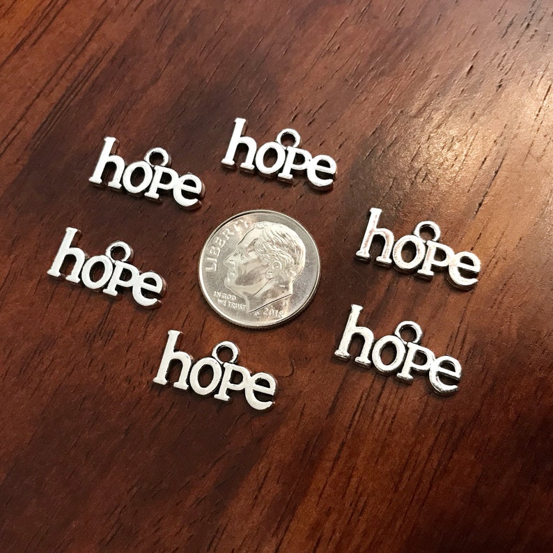 8 Awareness Ribbon Charms Word Charms HOPE Shiny Silver