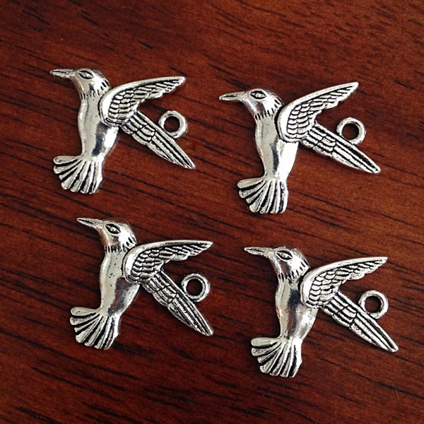 20pcs, Hummingbird Charms, Antique Silver Charms, Humming Bird Charms, Bird, Silver Hummingbird Charms, Jewelry and Craft Supplies,Findings