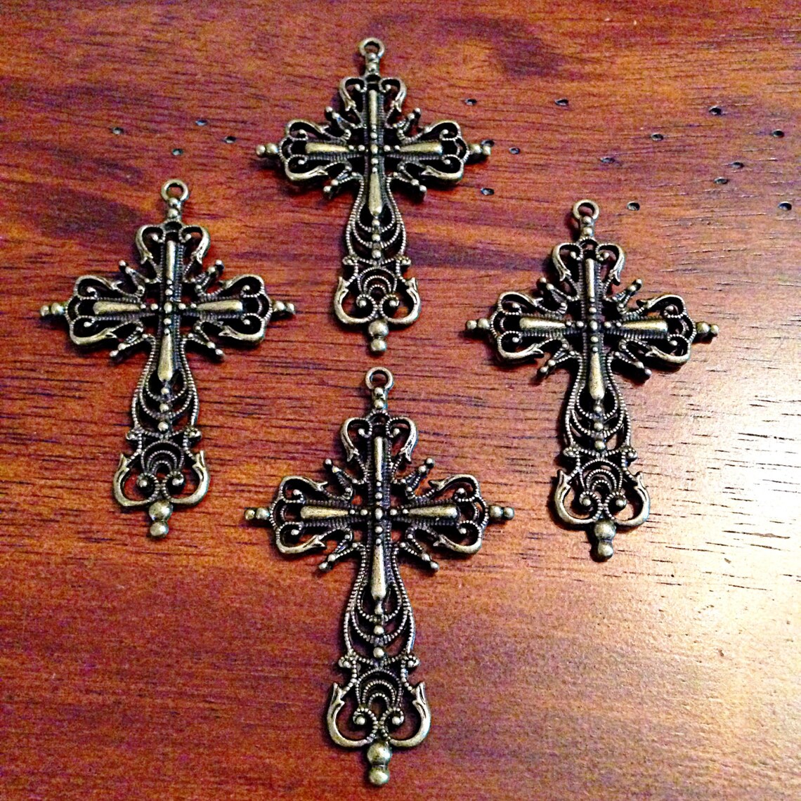 4 Large Bronze Cross Pendants Antique Bronze Cross Large Etsy