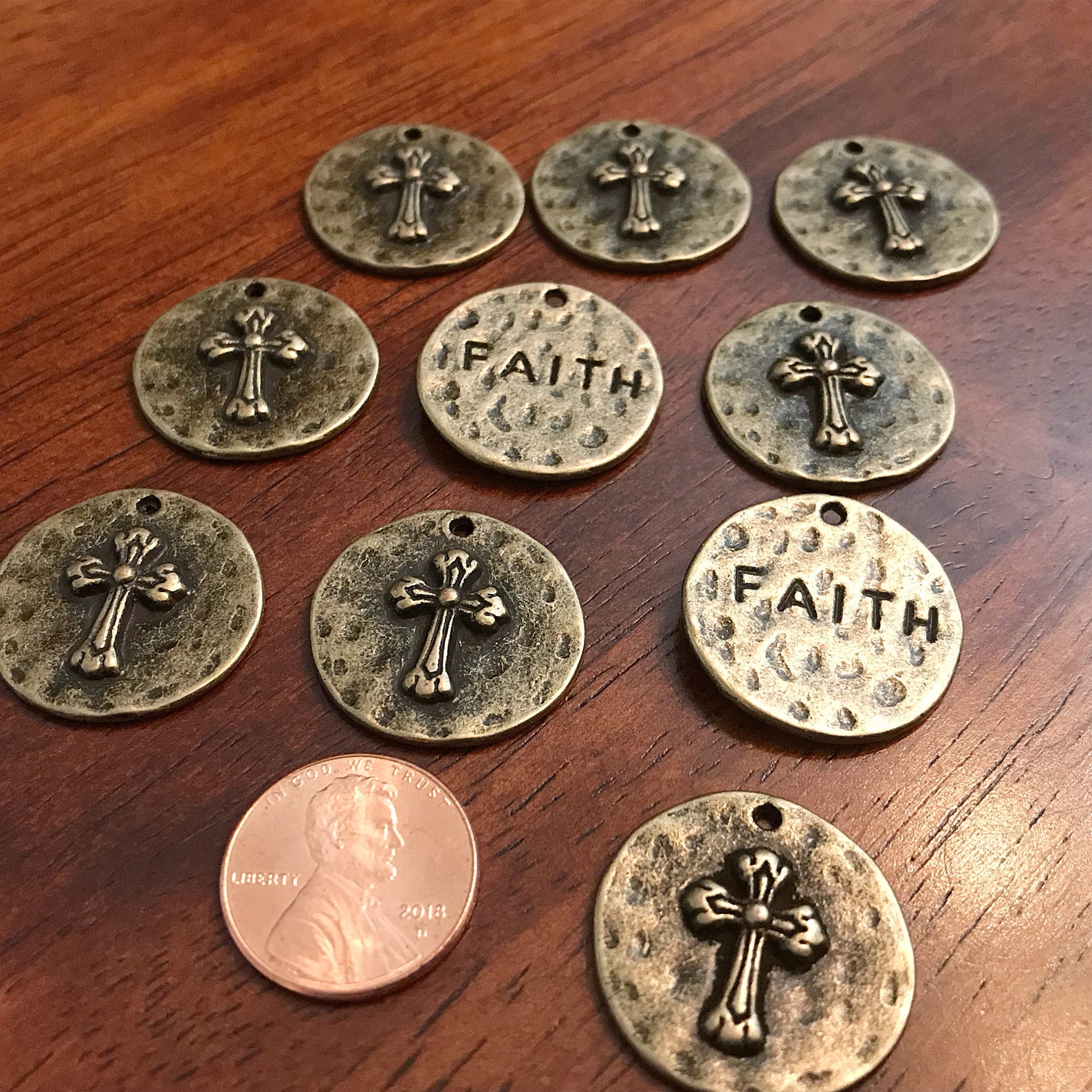Faith Charms 10pcs Round Faith Charms Antique Bronze Cross Etsy