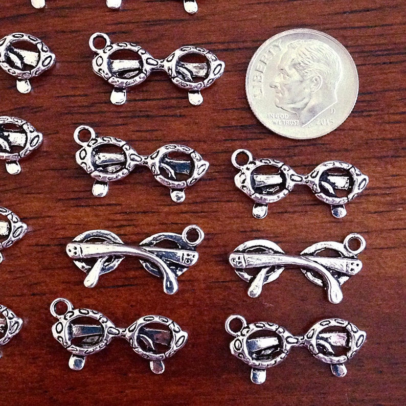 Findings 3D Charms Double Sided Charms Bulk 20 Sunglasses Charms Craft and Jewelry Supplies Eye Glasses Charms Silver Charms