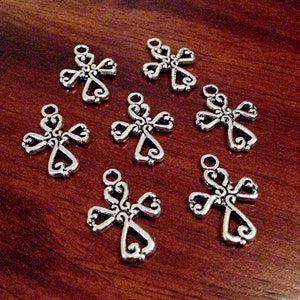 Bulk 25 Silver Cross Charms, Antique Silver Charms, Small Cross Charms, Double Sided Cross Charms, Jewelry And Craft Supplies, Findings