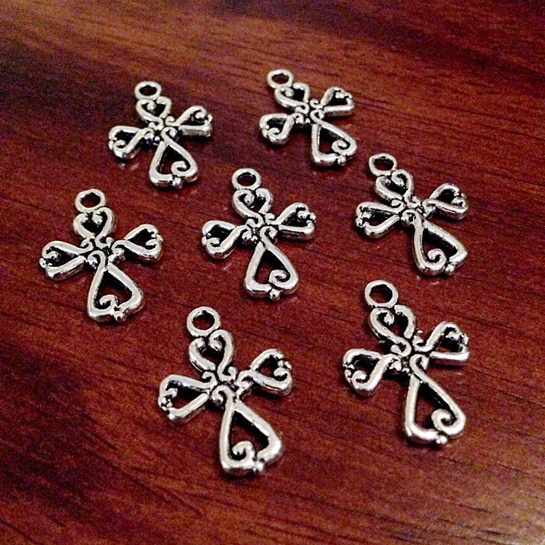 Bulk 25 Silver Cross Charms Antique Silver Charms Small Etsy