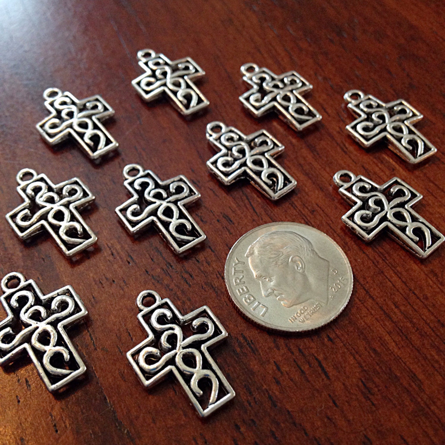 Cross Charms 25pcs Inside Cross Charms Small Silver Cross Etsy