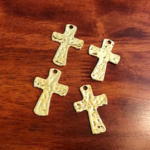 5pcs Large Cross Pendants, Antique Gold Cross, Hammered Cross Pendants, Gold Tone Cross Pendants, Crucifix, Double Sided Cross, Findings