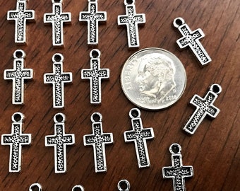 30pcs, Cross Charms, Antique Silver Charms, Silver Cross Charms, Small Cross Charms, Beautiful Cross Charms, Rosary Cross Charms, Findings