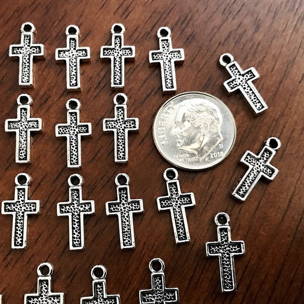 30pcs, Cross Charms, Antique Silver Charms, Silver Cross Charms, Small Cross Charms, Beautiful Cross Charms, Rosary Cross Charms, Findings