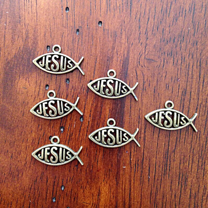 Bulk 25pcs Jesus Charms Antique Bronze Fish Charms Christian Etsy