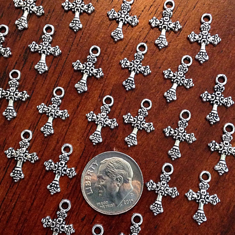 50pcs, Silver Cross Charms, Antique Silver Charms, Tiny Cross Charms, Small Cross Charms, Tiny Charms, Jewelry and Craft Supplies, Findings image 4
